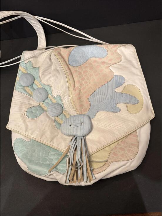 Other - Vintage 1980's Colini Shoulder Bag Leather Multicolor Pastel White Patchwork